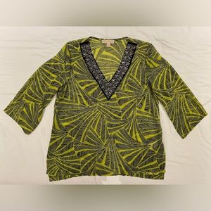 Michael Kors sheer beaded chiffon tunic top, cover up, women size L